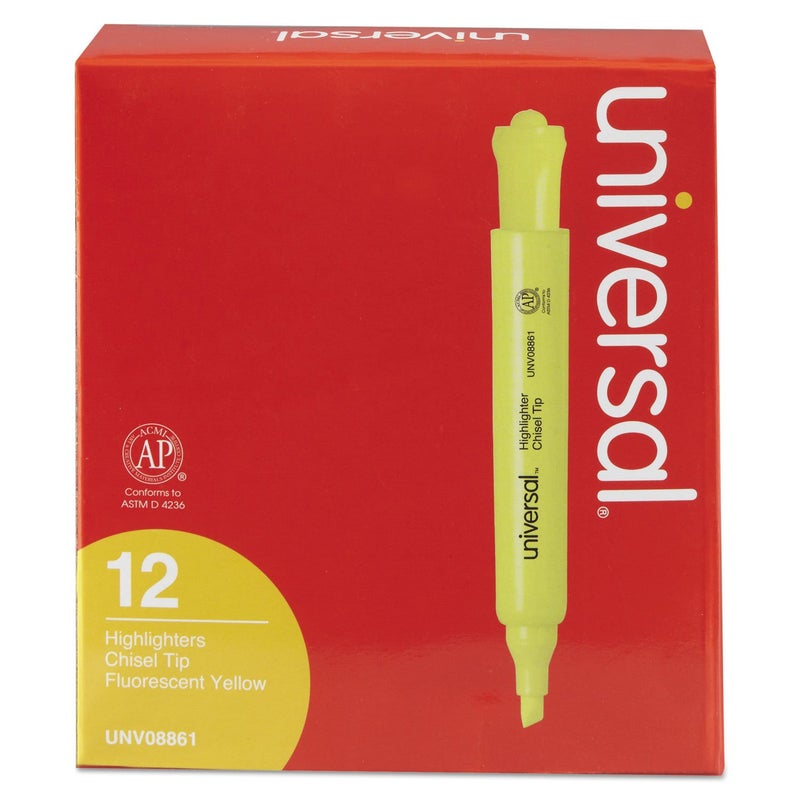 Universal 08861 Desk Highlighter, Chisel Tip, Fluorescent Yellow (Pack of 12) - Image 1